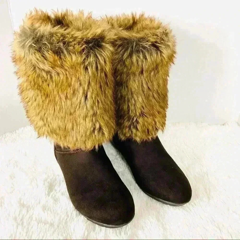 Report Susie Dark Brown Fold-Over Faux Fur‎ Boots